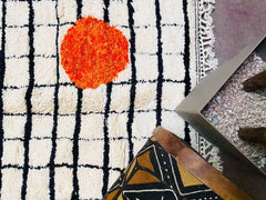 Grid Authentic Moroccan Boujaad Rug - Handmade White Black Orange Berber Carpet - Custom Beni Ourain Rug - Traditional Moroccan Design