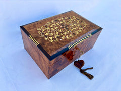 12"×8" Moroccan Thuya Wood Jewelry Box – Handmade Luxury Gift Box with Mother of Pearl Inlay, Lockable Design