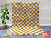 Checkred Moroccan Berber Rug – Handmade Boujaad Carpet – Custom Checkered Design – Perfect for Berber Home Decor