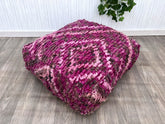 Moroccan Leather Pouf Ottoman - Distressed Finish, Vintage Look, Handcrafted Footstool, Perfect for Farmhouse or Industrial Decor
