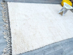 Berber Beige Custom Handmade Solid White Moroccan Wool Rug