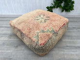 Moroccan Pouf with Silk Inlay - Cactus Silk + Velvet Combo, Opulent Boho Decor, Royal Blue & Emerald Tones