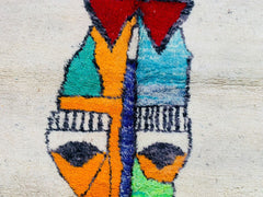 Handmade Moroccan Berber Rug - Custom Beni Ourain Wool Rug - Bohemian Living Room Decor - Green, Orange & Blue Geometric Design