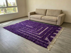 Purple Moroccan Rug – Handmade Berber Wool Rug, Geometric Beni Ourain Design