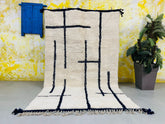 Authentic Moroccan Boujaad Rug - White, Black & Blue Wool Carpet - Handmade Berber Rug - Perfect Gift Idea