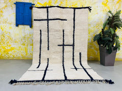 Authentic Moroccan Boujaad Rug - White, Black & Blue Wool Carpet - Handmade Berber Rug - Perfect Gift Idea