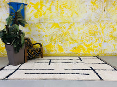 Authentic Moroccan Boujaad Rug - White, Black & Blue Wool Carpet - Handmade Berber Rug - Perfect Gift Idea