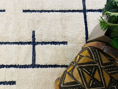 Authentic Moroccan Boujaad Rug - White, Black & Blue Wool Carpet - Handmade Berber Rug - Perfect Gift Idea