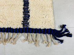 Authentic Moroccan Boujaad Rug - White, Black & Blue Wool Carpet - Handmade Berber Rug - Perfect Gift Idea