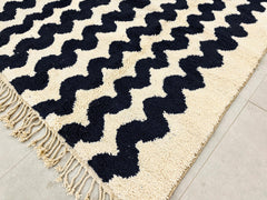 Beni Ourain Moroccan Rug - Black & White Handwoven Wool Carpet, Azilal Berber, Bohemian Living Room Rug, Tribal Design Decor, Berber Rug