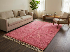 Pink Moroccan Beni Ourain Rug – Handmade Berber Wool Plush Area Carpet for Modern Boho Living Room