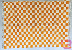 Checkered Orange Berber rug Custom Moroccan rug, Boho rug, Custom wool rug, handmade rug, Berber carpet, Boujaad rugm,