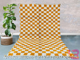 Checkered Orange Berber rug Custom Moroccan rug, Boho rug, Custom wool rug, handmade rug, Berber carpet, Boujaad rugm,
