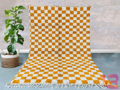 Checkered Orange Berber rug Custom Moroccan rug, Boho rug, Custom wool rug, handmade rug, Berber carpet, Boujaad rugm,