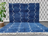 Vintage Moroccan Berber Rug - Handwoven Wool Carpet, Blue Bohemian Design, Custom Size for Unique Home Decor