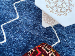 Vintage Moroccan Berber Rug - Handwoven Wool Carpet, Blue Bohemian Design, Custom Size for Unique Home Decor