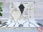 White Black Moroccan Rug - Handmade Boujaad Wool Carpet - Custom White Black Area Rug - Bohemian Bedroom Decor