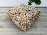 Valentine’s Moroccan Pouf - Heart-Shaped Leather Ottoman, Crimson & Pink Tribal Stitching, Romantic Gift