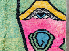 Colorful Abstract Hand-Knotted Moroccan Berber Rug – Bohemian Wool Carpet