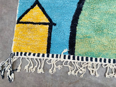 Colorful Abstract Hand-Knotted Moroccan Berber Rug – Bohemian Wool Carpet