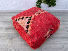 Vintage Moroccan Leather Pouf - Round Footstool with Tribal Stitching, Genuine Leather Ottoman, Unstuffed Boho Living Room Accent