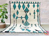 Beni Ourain Moroccan Rug - White & Blue Green Handmade Wool Carpet - Custom Berber Rug - Soft & Luxurious