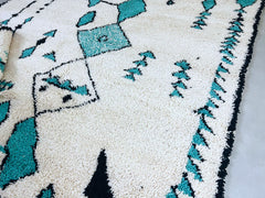 Beni Ourain Moroccan Rug - White & Blue Green Handmade Wool Carpet - Custom Berber Rug - Soft & Luxurious