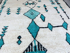 Beni Ourain Moroccan Rug - White & Blue Green Handmade Wool Carpet - Custom Berber Rug - Soft & Luxurious