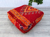 Moroccan Kilim Floor Cushion - Vintage Ottoman Pouf, Yoga Meditation Pillow, Outdoor Boho Decor, Colorful Berber Patterns (Cover Only)
