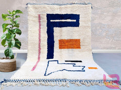 Modern Moroccan Beni Ourain Rug - Handmade Cream Wool Carpet, Minimalist Tribal Design, Custom Area Rug for Living Room or Bedroom
