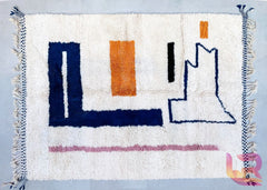 Modern Moroccan Beni Ourain Rug - Handmade Cream Wool Carpet, Minimalist Tribal Design, Custom Area Rug for Living Room or Bedroom