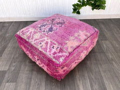 Moroccan Pouf with Built-in Planter - Leather Ottoman + Rattan Base, Boho Indoor Garden Decor, Multi-Functional Design