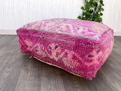 Moroccan Pouf with Built-in Planter - Leather Ottoman + Rattan Base, Boho Indoor Garden Decor, Multi-Functional Design