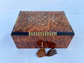 10"x7" Handmade Solid Thuya Burl Wood Jewelry Box with Lock – Luxury Wooden Chest Gift for Women