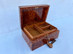 10"x7" Handmade Solid Thuya Burl Wood Jewelry Box with Lock – Luxury Wooden Chest Gift for Women