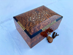 10"x7" Handmade Solid Thuya Burl Wood Jewelry Box with Lock – Luxury Wooden Chest Gift for Women