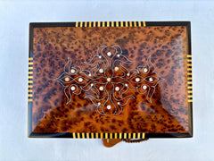 10"x7" Handmade Solid Thuya Burl Wood Jewelry Box with Lock – Luxury Wooden Chest Gift for Women