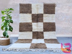 Checkered Green Boujaad Rug - Handmade Moroccan Wool Carpet - Custom Beni Ourain Berber Rug - Boho Living Room Decor