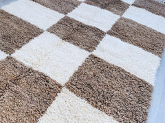 Checkered Green Boujaad Rug - Handmade Moroccan Wool Carpet - Custom Beni Ourain Berber Rug - Boho Living Room Decor
