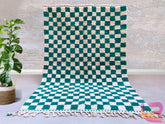 Bohemian Moroccan checkered green Rug - Handmade Berber Carpet - Multicolored Boujaad Design - Custom Size Area Rug for Home Decor