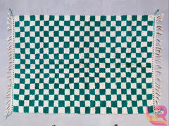 Bohemian Moroccan checkered green Rug - Handmade Berber Carpet - Multicolored Boujaad Design - Custom Size Area Rug for Home Decor