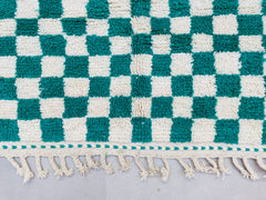 Bohemian Moroccan checkered green Rug - Handmade Berber Carpet - Multicolored Boujaad Design - Custom Size Area Rug for Home Decor