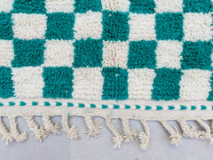 Bohemian Moroccan checkered green Rug - Handmade Berber Carpet - Multicolored Boujaad Design - Custom Size Area Rug for Home Decor