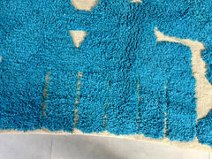 Turquoise Moroccan Rug – Beni Ourain Wool Carpet, Handmade Abstract Berber Design for Boho Living Room