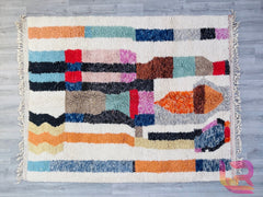 Handwoven Moroccan Wool Rug – Beni Ourain Style – Neutral Cream Shaggy Rug – Eco-Friendly Living Room Carpet