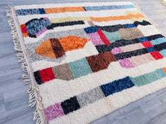 Handwoven Moroccan Wool Rug – Beni Ourain Style – Neutral Cream Shaggy Rug – Eco-Friendly Living Room Carpet