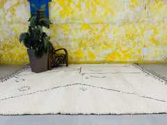 Moroccan Boujaad Rug - Handmade White Black Wool Carpet - Custom Bohemian Area Rug for Living Room