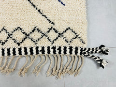 Moroccan Boujaad Rug - Handmade White Black Wool Carpet - Custom Bohemian Area Rug for Living Room