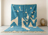 Turquoise Moroccan Rug – Beni Ourain Wool Carpet, Handmade Abstract Berber Design for Boho Living Room