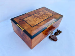 10"×6" Moroccan Thuya Burl Wood Jewelry Box – Handmade Lockable Decorative Storage Box, Custom Engraved Gift for Women